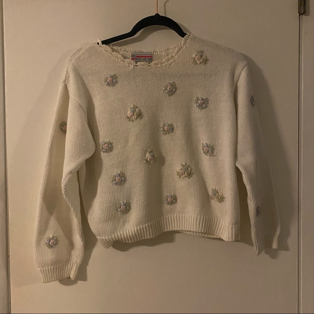 Vintage ‘In Resource’ White Floral Embroidered Sweater